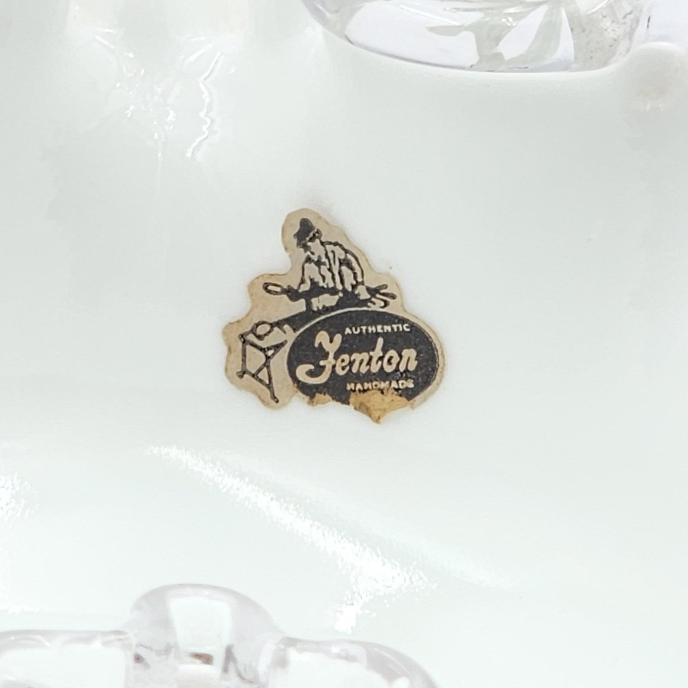 Fenton Spanish Lace White Milk Glass Silver Crest Basket Clear Rim Vintage - Picture 7 of 13